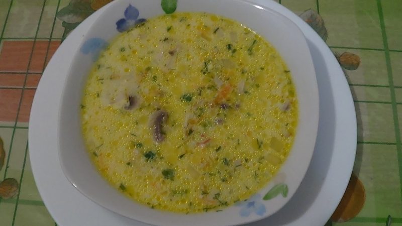 Рецепт приготовления супа с шампиньонами и сыром