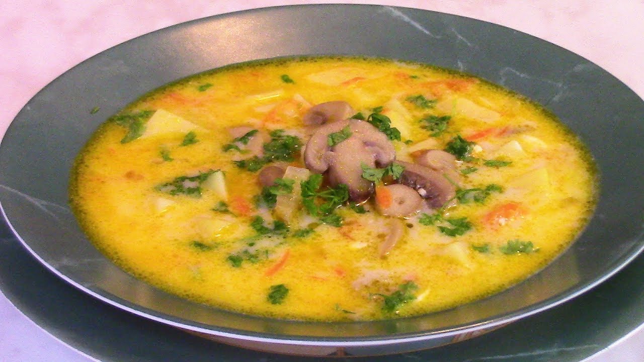 Грибной суп с шампиньонами и плавленным сыром