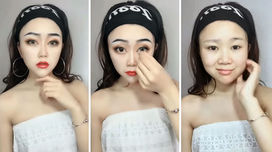 Азиатские женщины до и после макияжа
