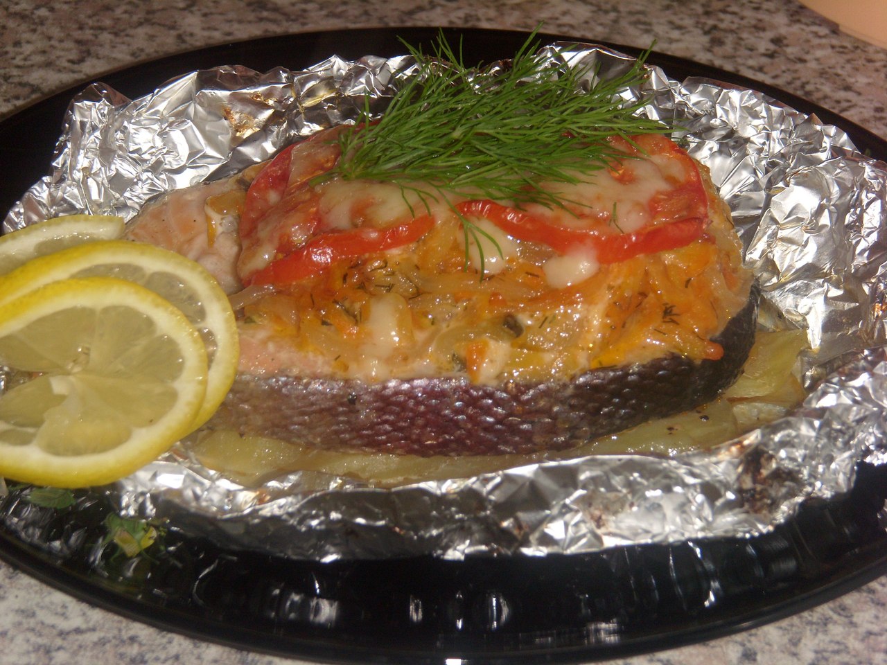 Запеченная рыба с овощами в фольге рецепт с фото с