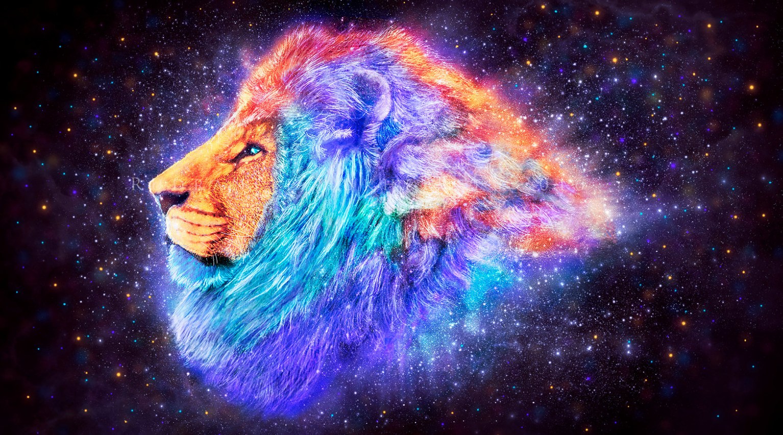 Лев на звездном небе. Созвездие Льва. Знак зодиака Лев. Космический Лев. Лев на фоне космоса.