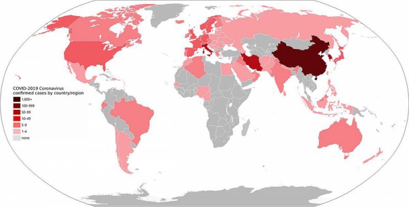 Коронавирус на мировой карте, март 2020